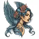 dark indigo goddess tattoo design idea