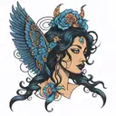 dark indigo goddess tattoo design idea