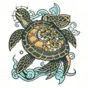 sea turtle with compass tattoo design idea