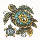 sea turtle with compass tattoo design idea