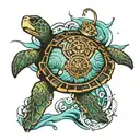 sea turtle with compass tattoo design idea