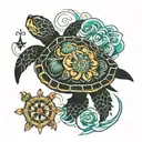 sea turtle with compass tattoo design idea