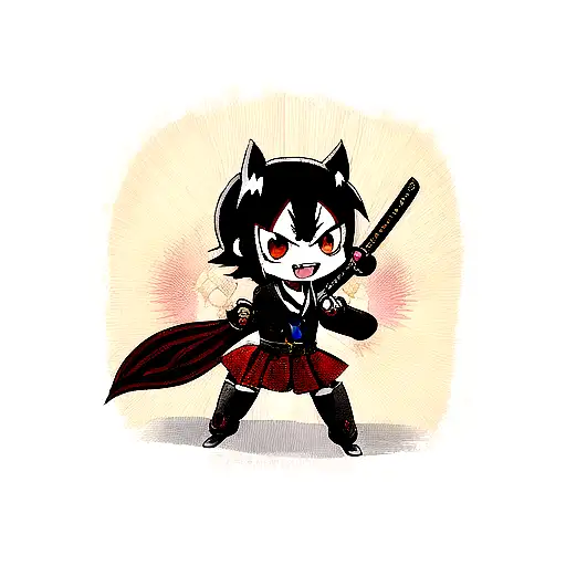 katana with Bat and dominator symbol in Japanese  tattoo design idea