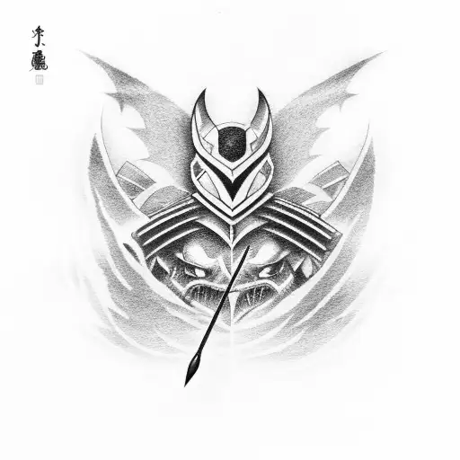 katana with Bat and dominator symbol in Japanese  tattoo design idea