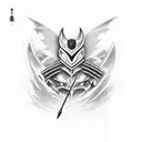 katana with Bat and dominator symbol in Japanese  tattoo design idea