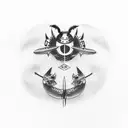 katana with Bat and dominator symbol in Japanese  tattoo design idea