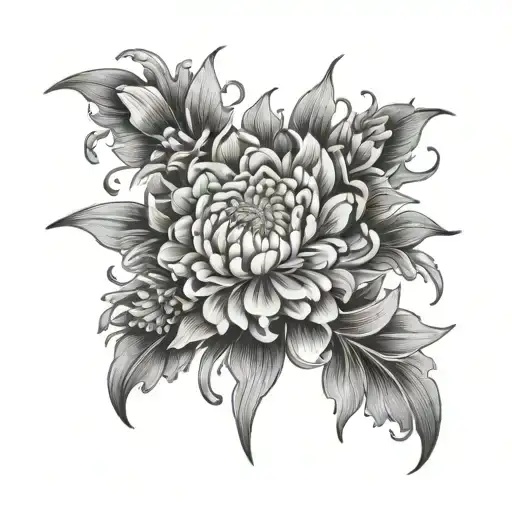 marigold, cross, aster flower surrounded tattoo design idea
