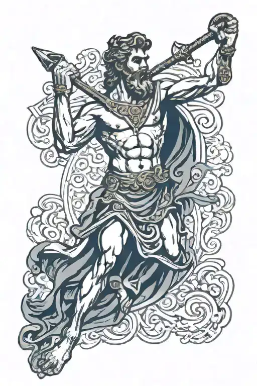 Greek God of fire holding his hammer and around him fire  tattoo design idea