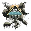 earth melting surreal natural elements geometric designs human influence tattoo design idea