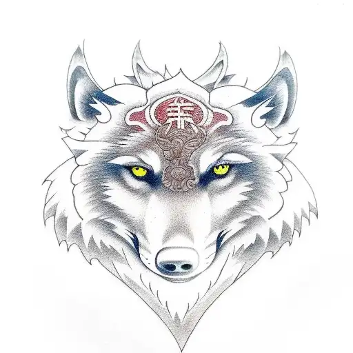 thirteen carved in a tree and wolf tattoo design idea