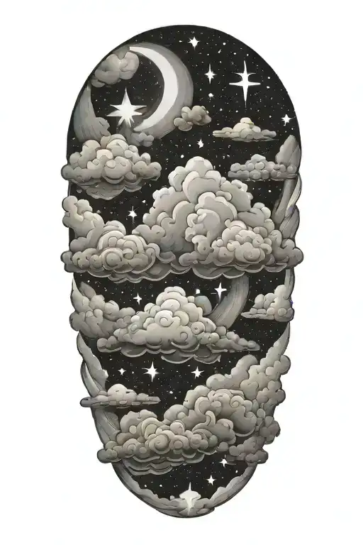 clouds and stars tattoo design idea