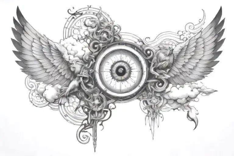 odyssey through the realm of consciousness clouds angel heaven birds eyes tattoo design idea