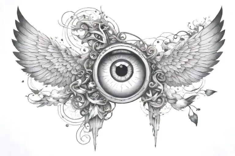 odyssey through the realm of consciousness clouds angel heaven birds eyes tattoo design idea