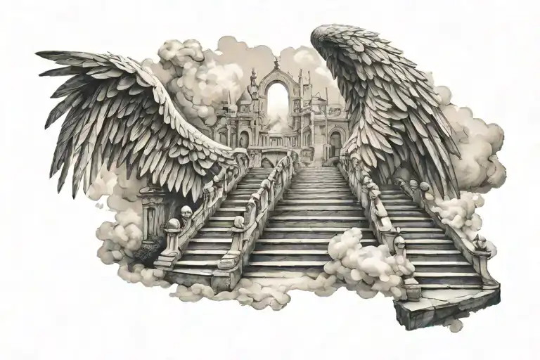 heaven wings stairs tattoo design idea