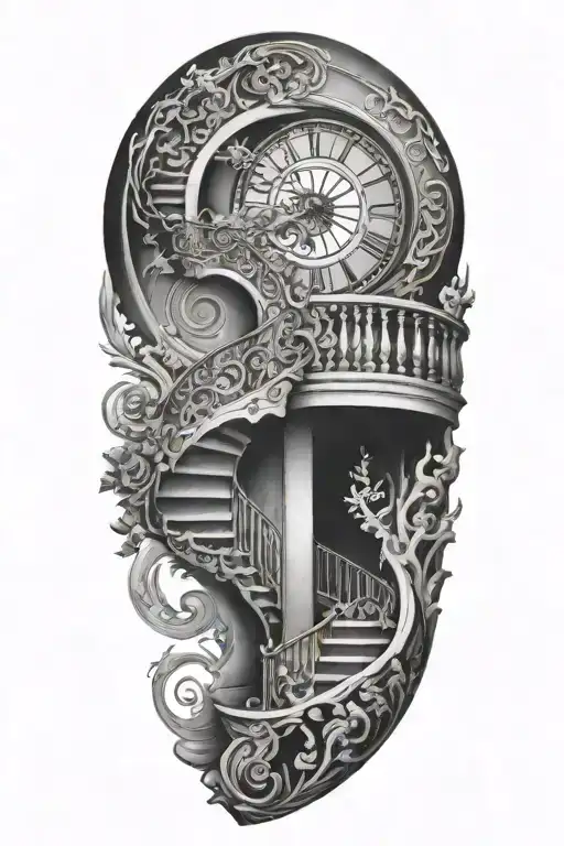 staircase circling around arm tattoo design idea