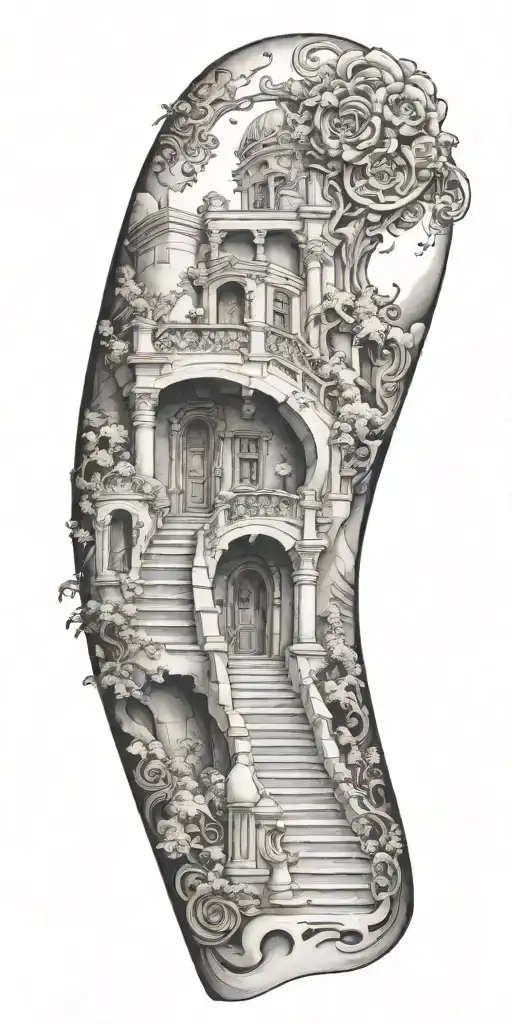 staircase circling around arm tattoo design idea