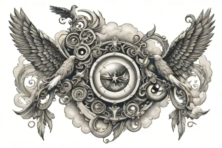 odyssey through the realm of consciousness clouds angel heaven birds eyes tattoo design idea