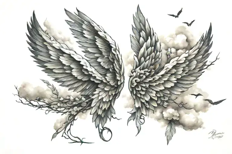heaven wings pathway sky tattoo design idea