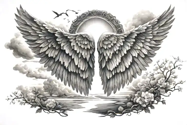 heaven wings pathway sky tattoo design idea