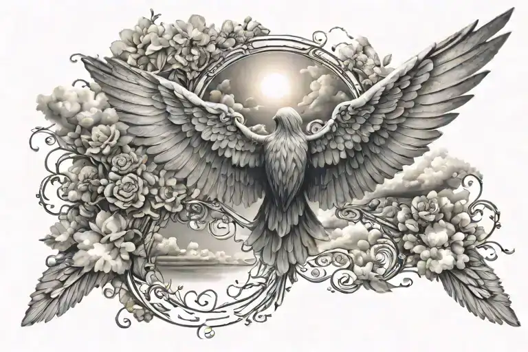 heaven wings pathway sky tattoo design idea