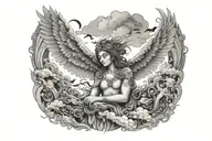 odyssey through the realm of consciousness clouds angel heaven birds eyes tattoo design idea
