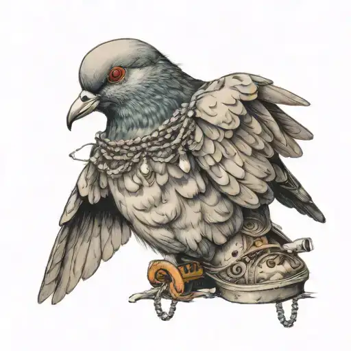 anthropomorphized pigeon wearing cool shoes, a necklace, and possibly a hat tattoo design idea