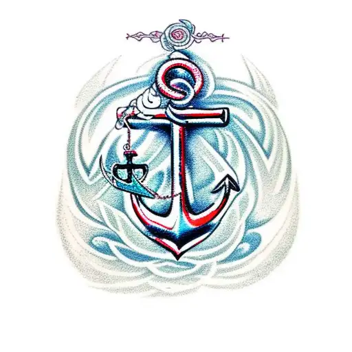 A stylized anchor tattoo with intricate floral patterns and a subtle image of Christ calming the storm, representing strength and faith in times of trouble tattoo design idea