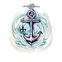 A stylized anchor tattoo with intricate floral patterns and a subtle image of Christ calming the storm, representing strength and faith in times of trouble tattoo design idea