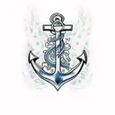 A stylized anchor tattoo with intricate floral patterns and a subtle image of Christ calming the storm, representing strength and faith in times of trouble tattoo design idea