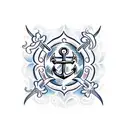 A stylized anchor tattoo with intricate floral patterns and a subtle image of Christ calming the storm, representing strength and faith in times of trouble tattoo design idea