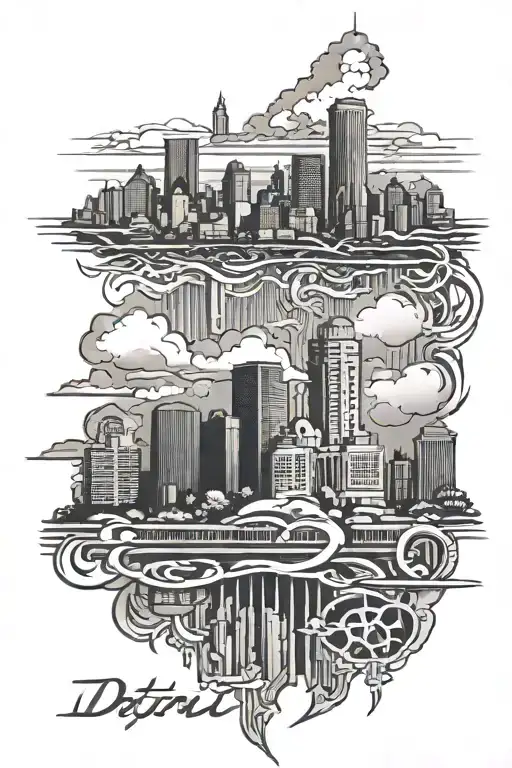 detroit city skyline in the background tattoo design idea