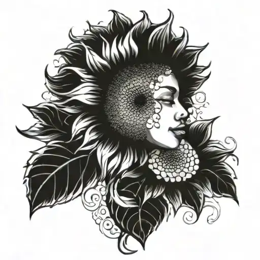 create a tattoo with sunflower , ghana, God, crocheting and painting tattoo design idea