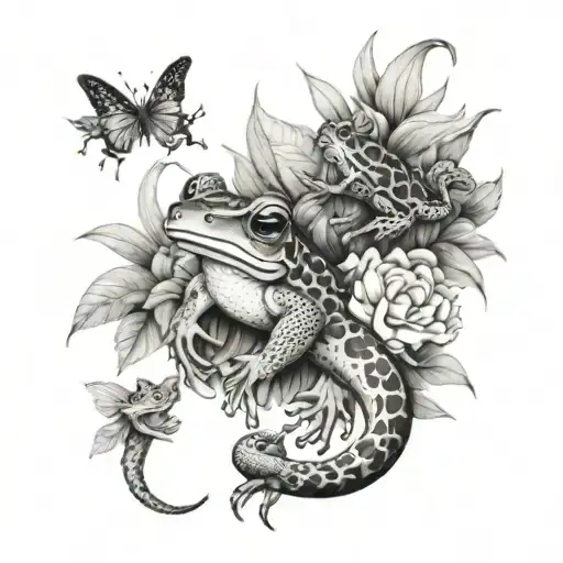 Frogs, Lizards, Snakes, Flowers tattoo design idea