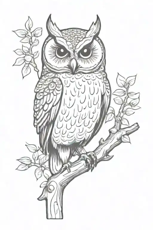 owl on a branch tattoo design idea