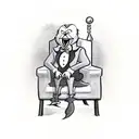 Scrooge McDuck sitting in a leather chair in a black suit.  Against the background of the casino and the roulette table tattoo design idea