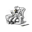 Scrooge McDuck sitting in a leather chair in a black suit.  Against the background of the casino and the roulette table tattoo design idea