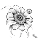 bouquet of a daisy, hibiscus, dandelion and calla lily tattoo design idea