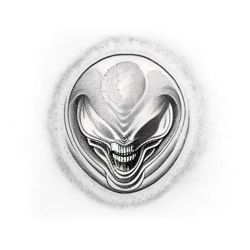 black and white xenomorpho (alien movie) for forearm tattoo design idea