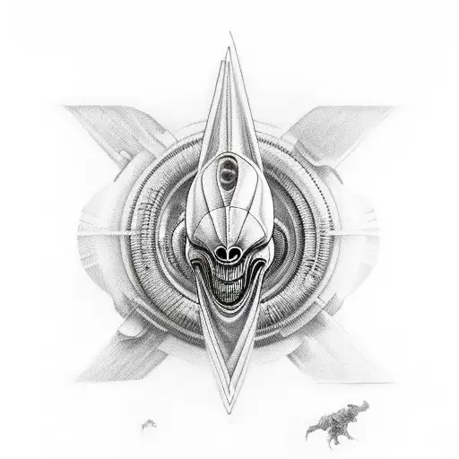black and white xenomorpho (alien movie) for forearm tattoo design idea