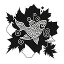 circle Canadian maple leaf fish, jumping icebergs and mountains tattoo design idea