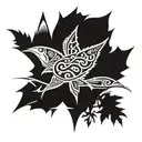 circle Canadian maple leaf fish, jumping icebergs and mountains tattoo design idea