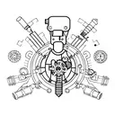 A steampunk-inspired Sherlock Holmes with gears and cogs, holding a microphone and singing tattoo design idea