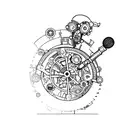 A steampunk-inspired Sherlock Holmes with gears and cogs, holding a microphone and singing tattoo design idea