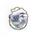 Island waves coconut tree tattoo design idea