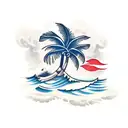 Island waves coconut tree tattoo design idea
