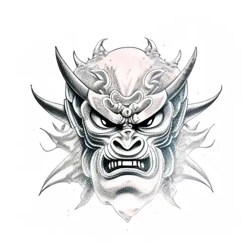 Oni Mask broken showing skull behind it tattoo design idea