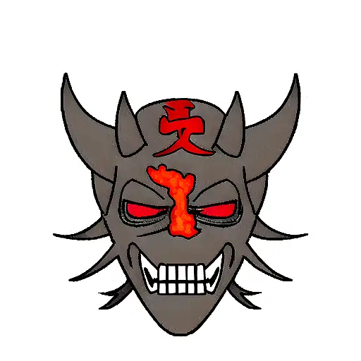 Oni Mask broken showing skull behind it tattoo design idea