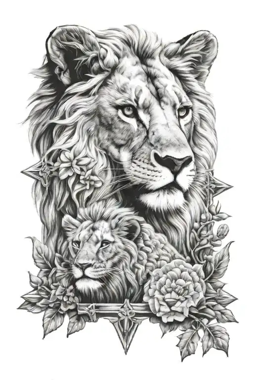 lion and lamb 3 crosses tattoo design idea