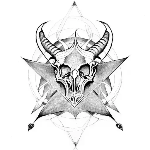 upside down pentagram with goat skull tattoo design idea