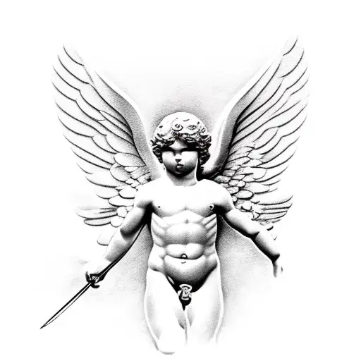 Greek mythology-inspired sculpture of Cupid tattoo design idea